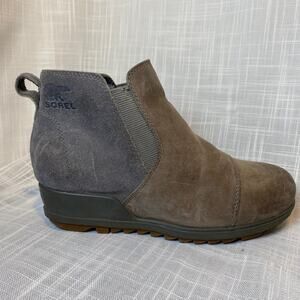 Sorel Evie 2 Pull On Womens Wedge Bootie 6.5 Quarry Gum Suede Leather NL3816-053